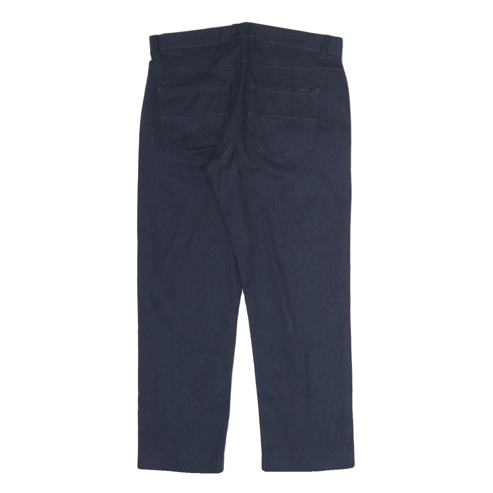 CALVIN KLEIN Mens Cotton Blend Navy Slim Straight Trousers W30 L30 Classic Zip