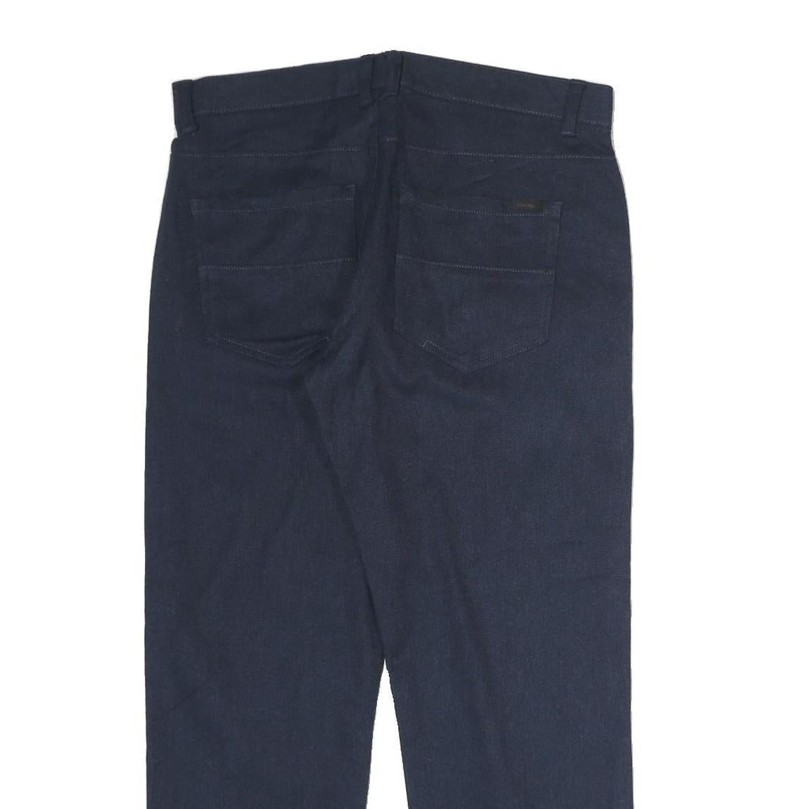 CALVIN KLEIN Mens Cotton Blend Navy Slim Straight Trousers W30 L30 Classic Zip