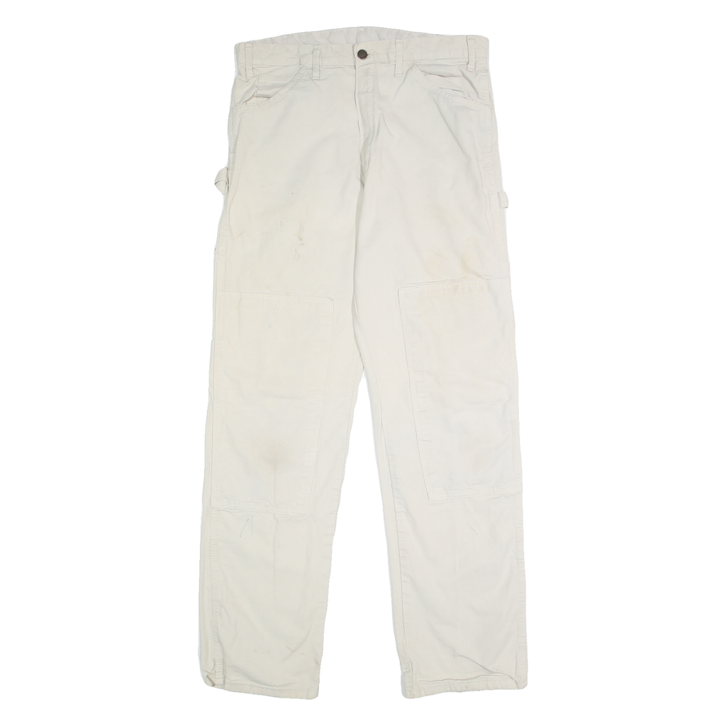 DICKIES Mens Cotton White Relaxed Straight Trousers W34 L34 Workwear Casual