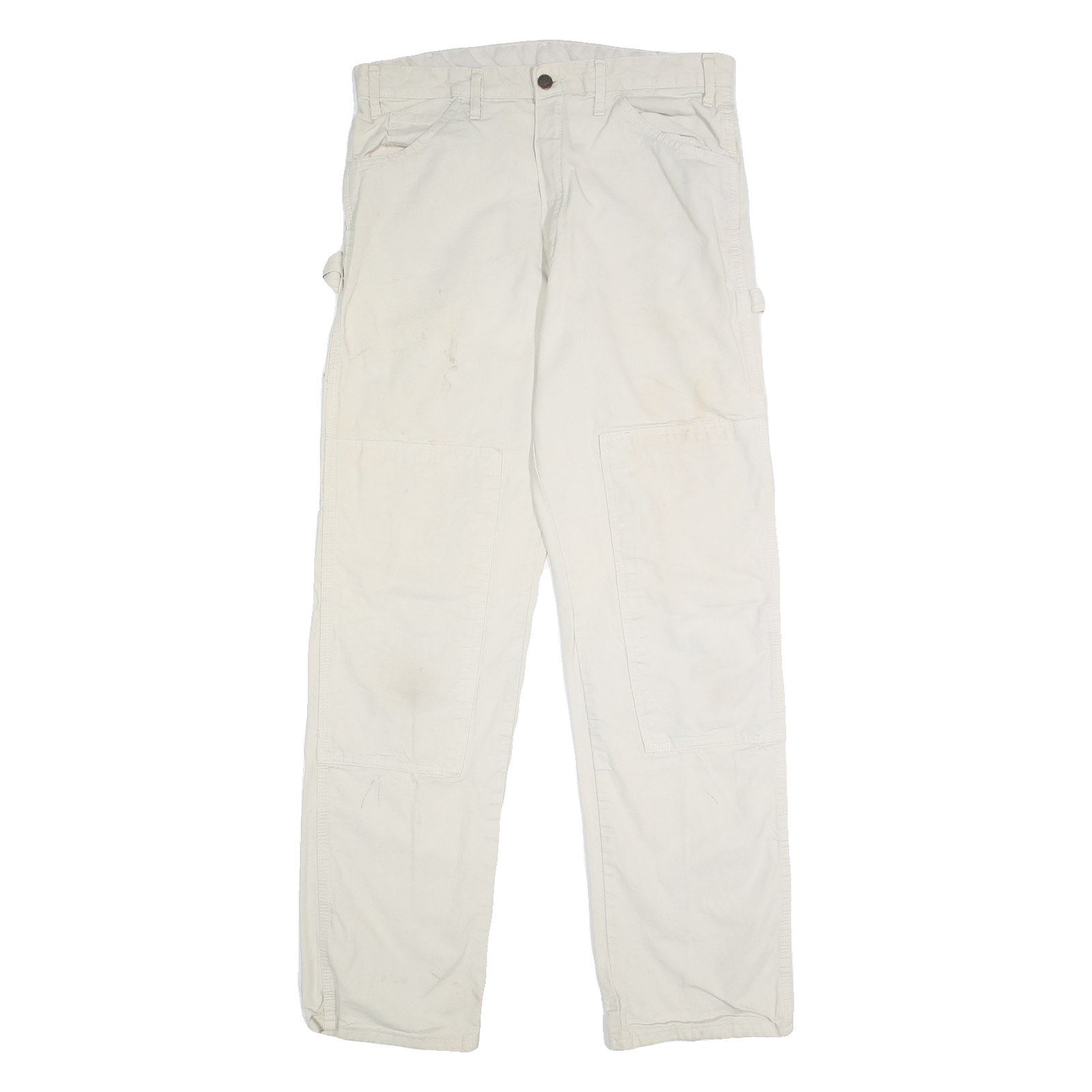 DICKIES Mens Cotton White Relaxed Straight Trousers W34 L34 Workwear Casual