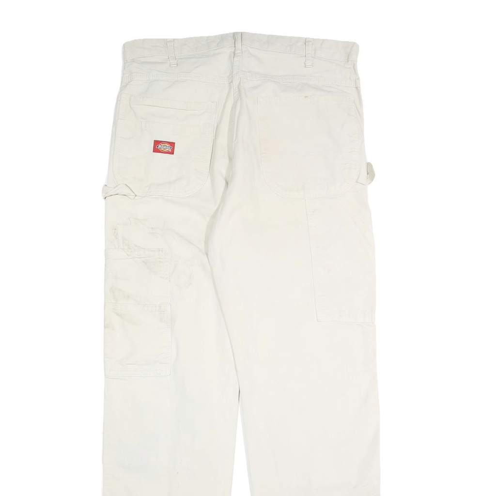 DICKIES Mens Cotton White Relaxed Straight Trousers W34 L34 Workwear Casual