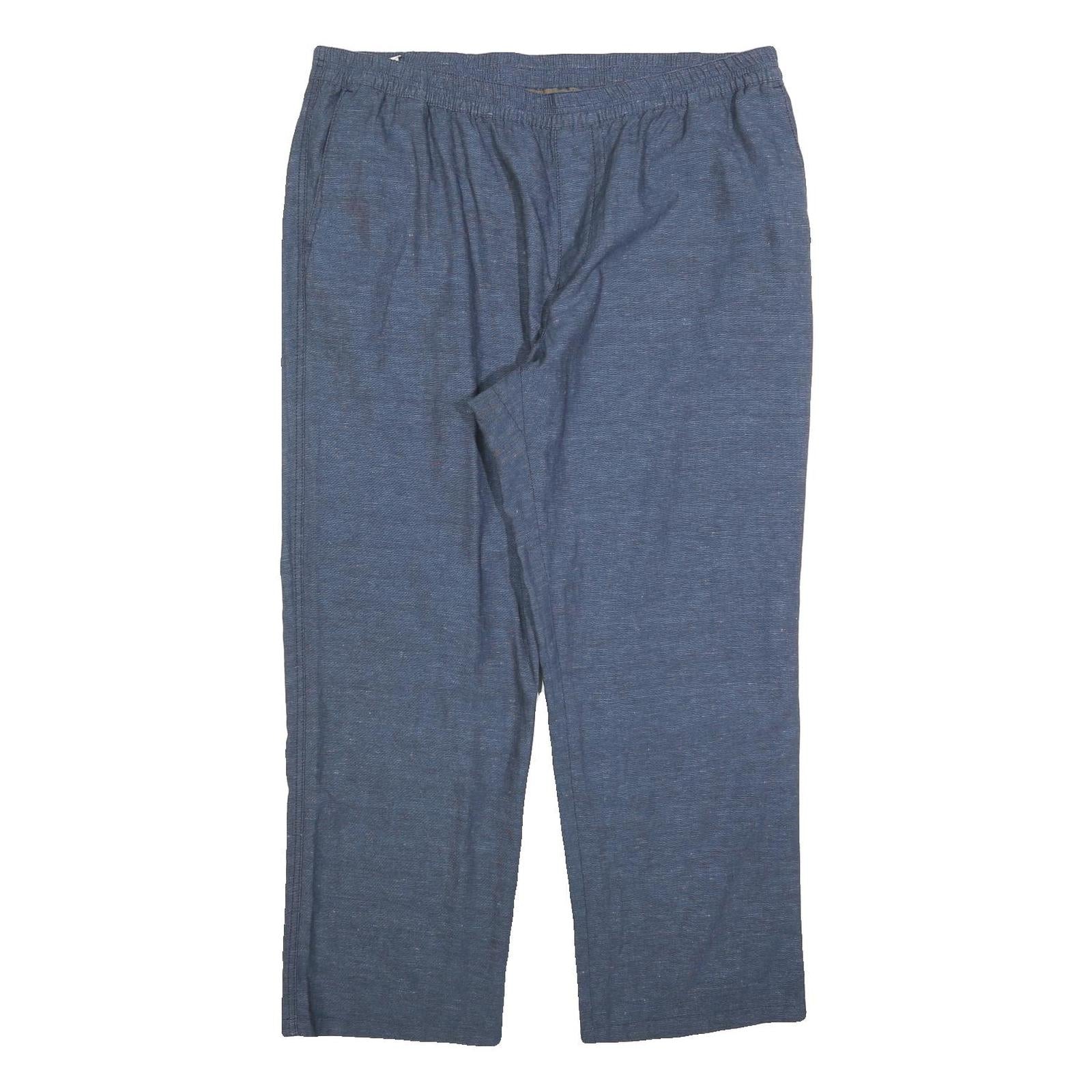 Womens Relaxed Linen Blend Blue Straight Leg Trousers W40 L30 Comfortable Casual
