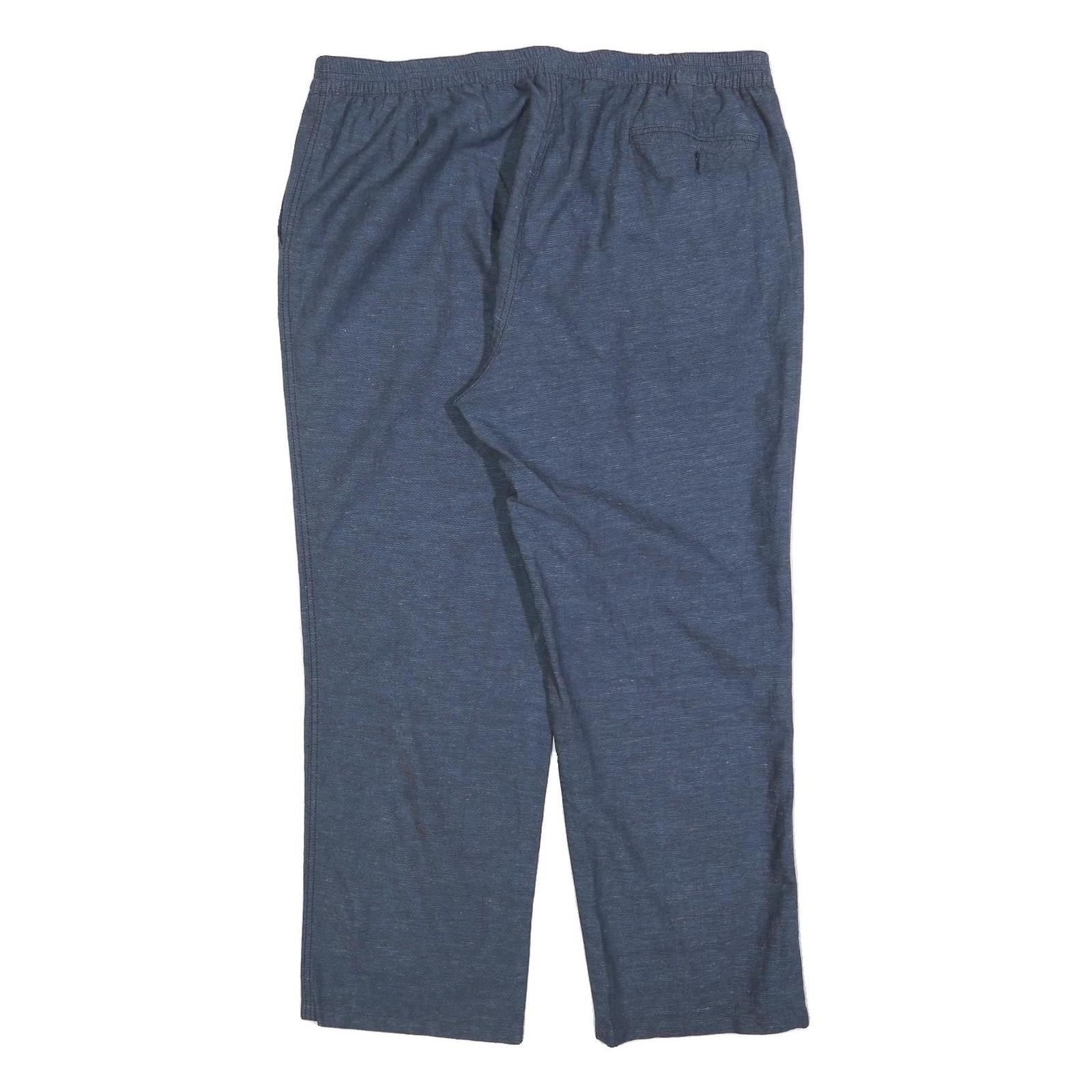 Womens Relaxed Linen Blend Blue Straight Leg Trousers W40 L30 Comfortable Casual