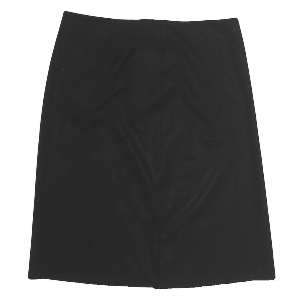 Womens Black Plain Cotton Blend Straight Knee Length Skirt M Classic Office Wear