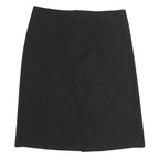 Womens Black Plain Cotton Blend Straight Knee Length Skirt M Classic Office Wear