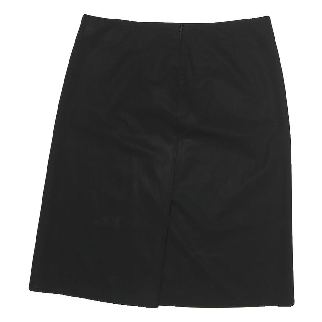 Womens Black Plain Cotton Blend Straight Knee Length Skirt M Classic Office Wear