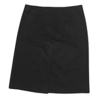 Womens Black Plain Cotton Blend Straight Knee Length Skirt M Classic Office Wear