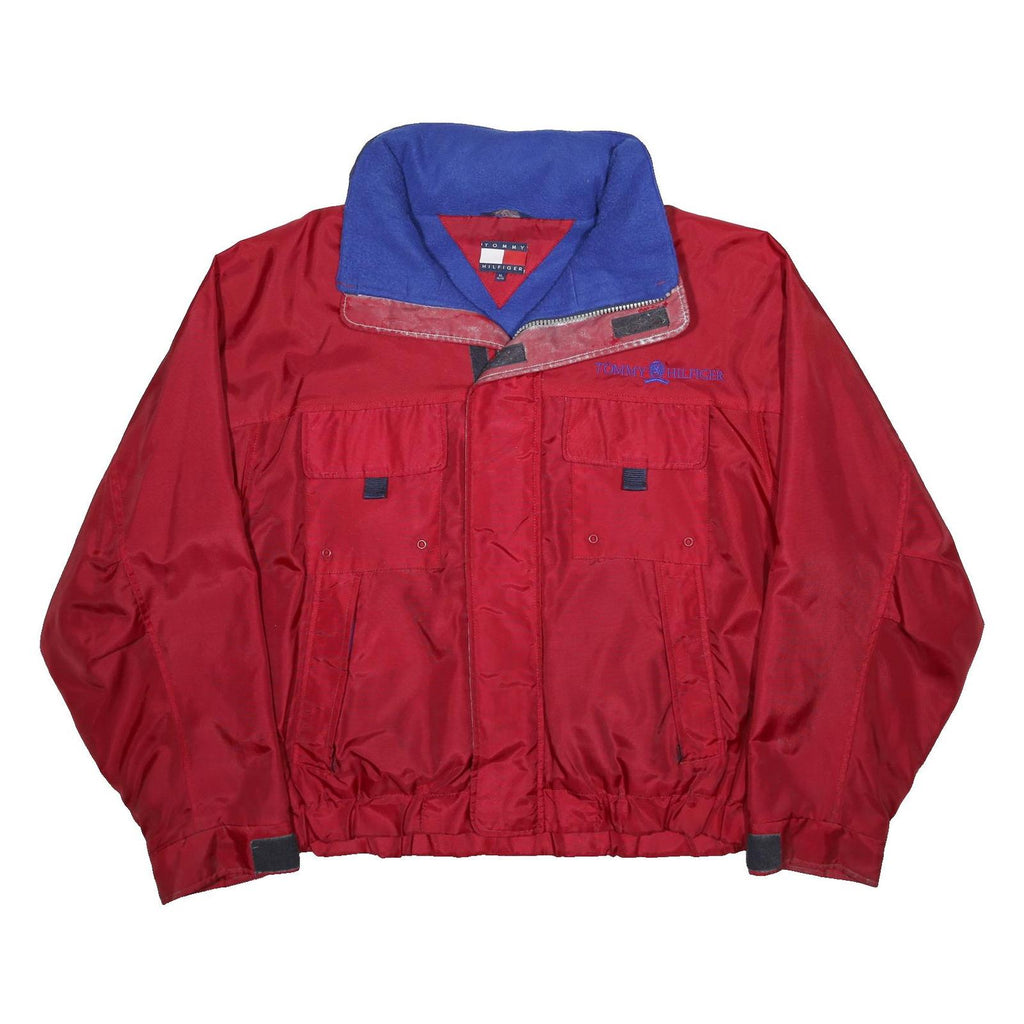 TOMMY HILFIGER Mens Red Nylon Bomber XL Jacket Plain Zip Casual Sports