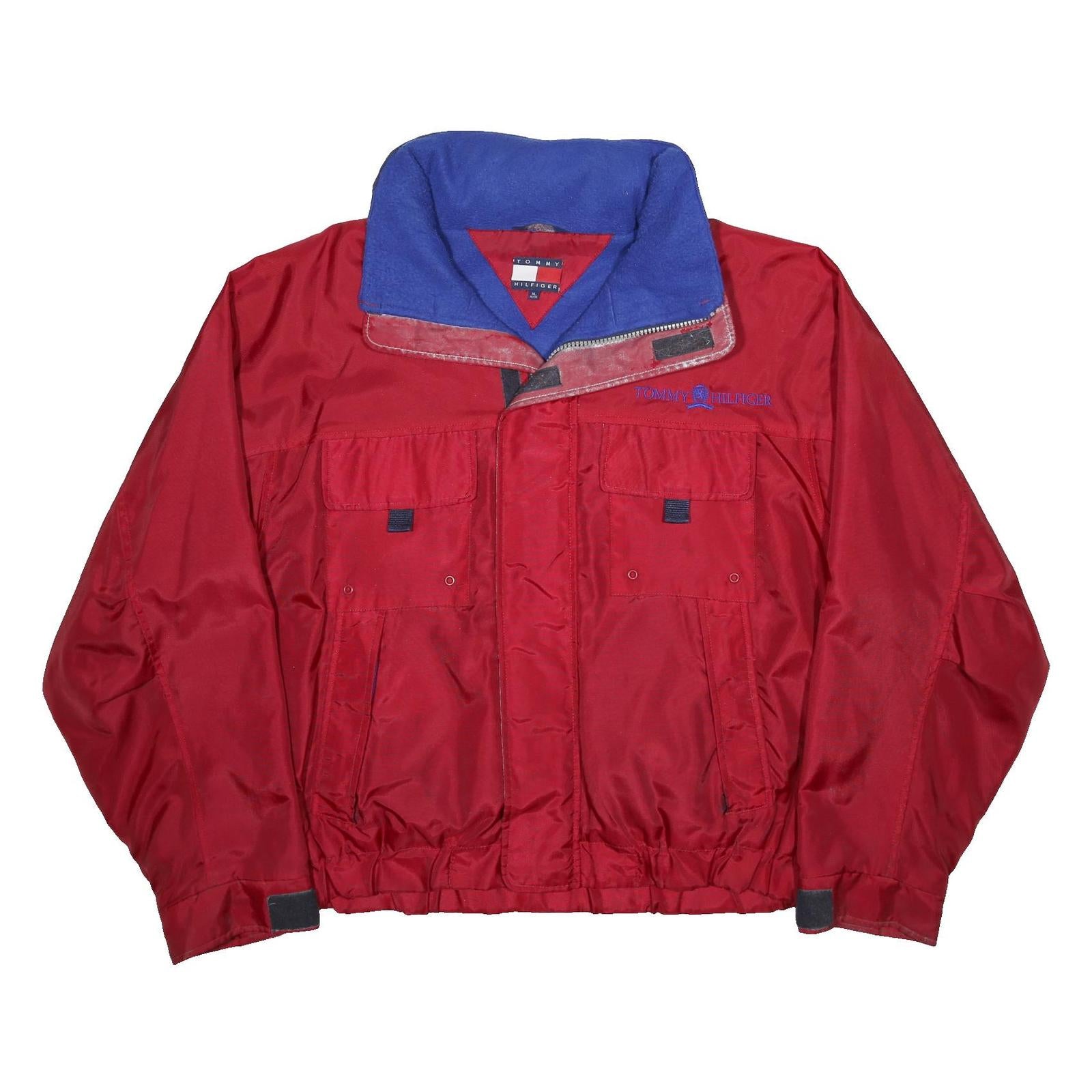 TOMMY HILFIGER Mens Red Nylon Bomber XL Jacket Plain Zip Casual Sports