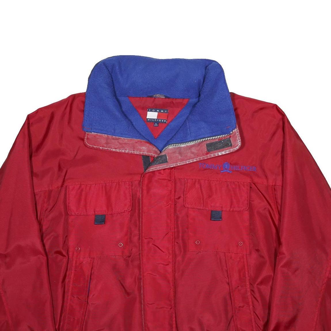 TOMMY HILFIGER Mens Red Nylon Bomber XL Jacket Plain Zip Casual Sports