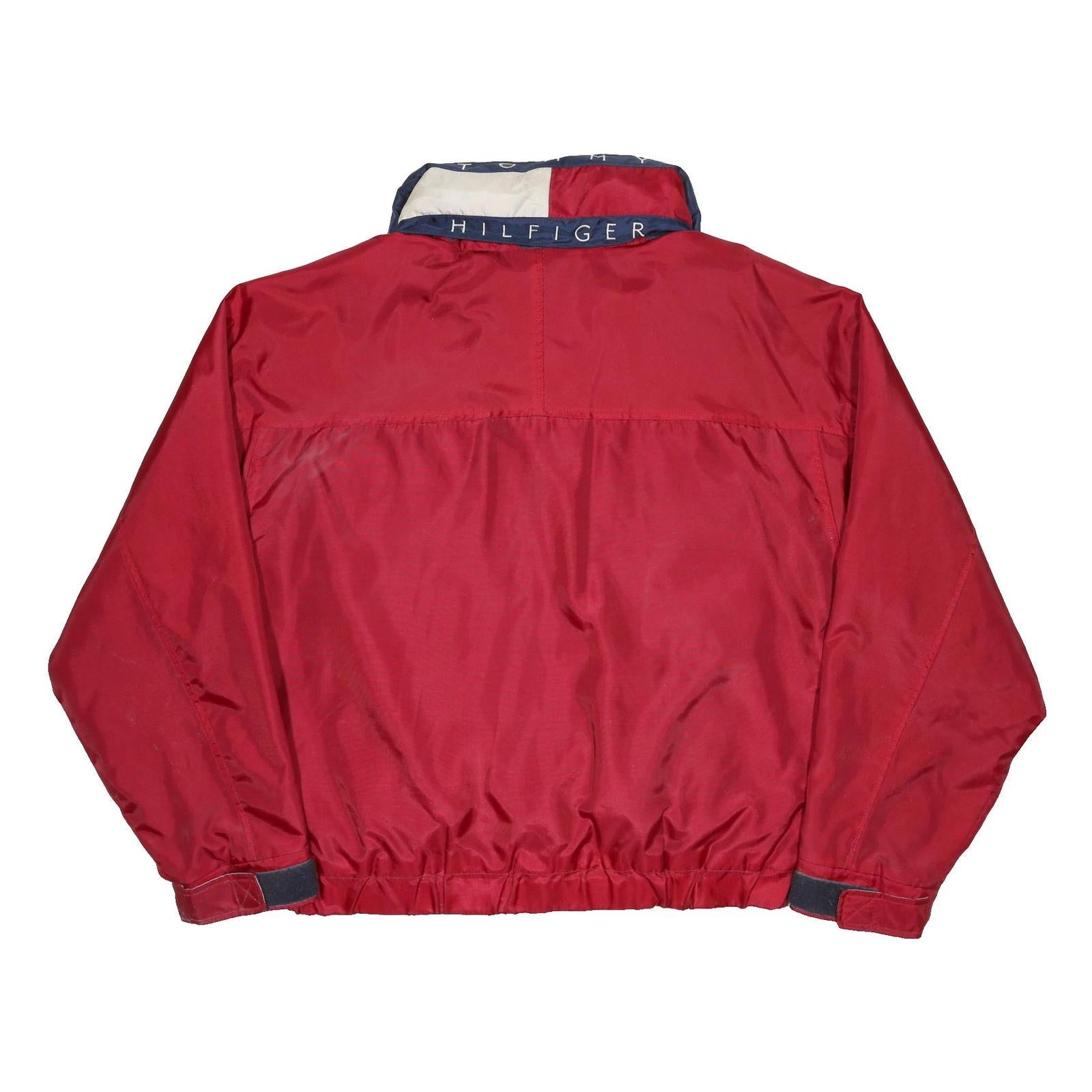 TOMMY HILFIGER Mens Red Nylon Bomber XL Jacket Plain Zip Casual Sports