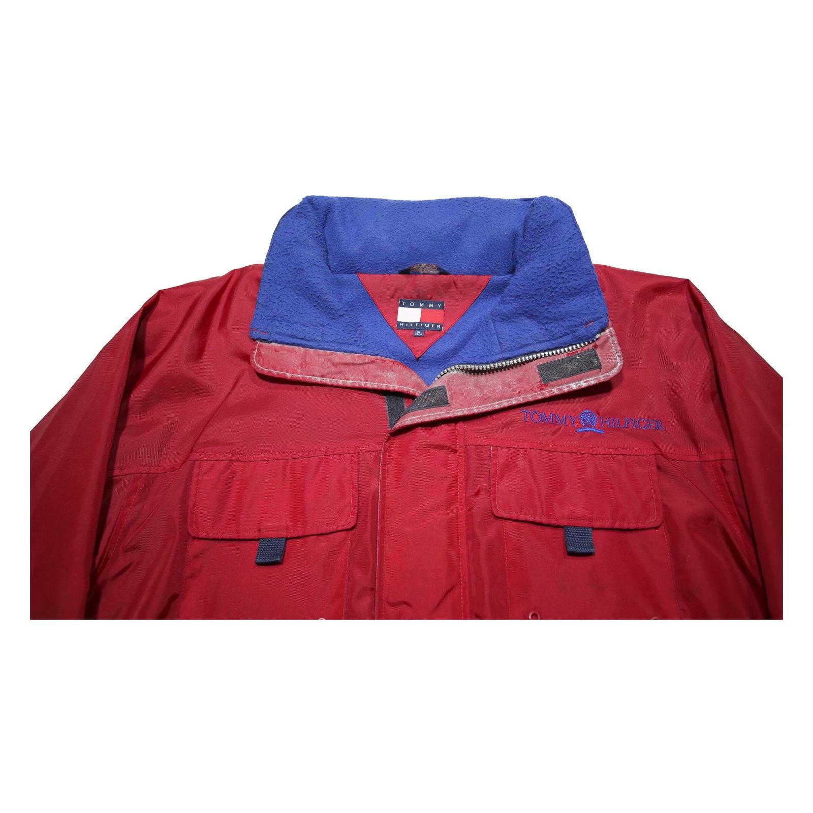 TOMMY HILFIGER Mens Red Nylon Bomber XL Jacket Plain Zip Casual Sports