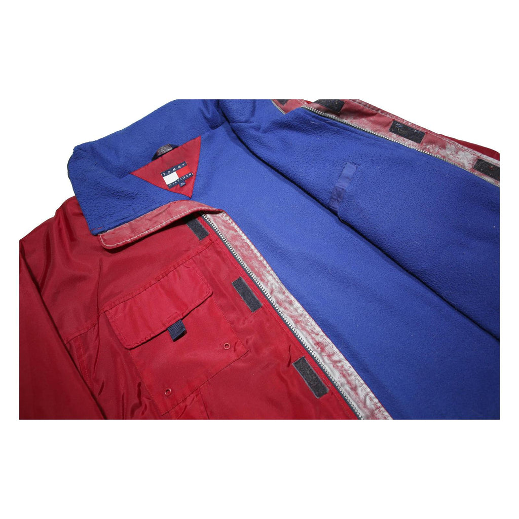 TOMMY HILFIGER Mens Red Nylon Bomber XL Jacket Plain Zip Casual Sports