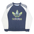 ADIDAS Womens Blue & White Floral Logo Crew Neck UK 16 Sweatshirt