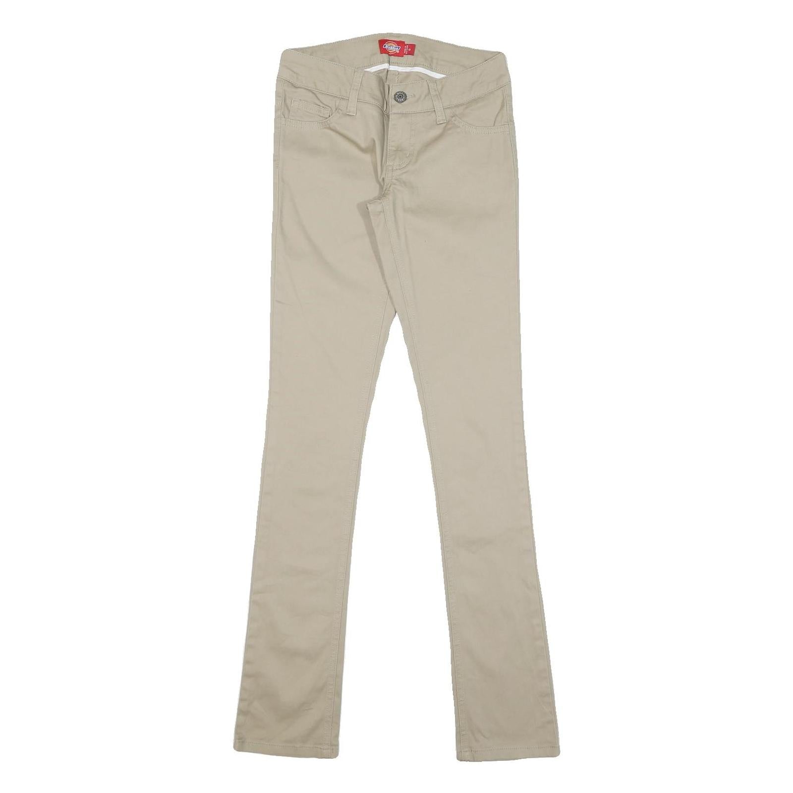 DICKIES Womens Slim Fit Beige Cotton Blend Trousers W26 L32 Zip