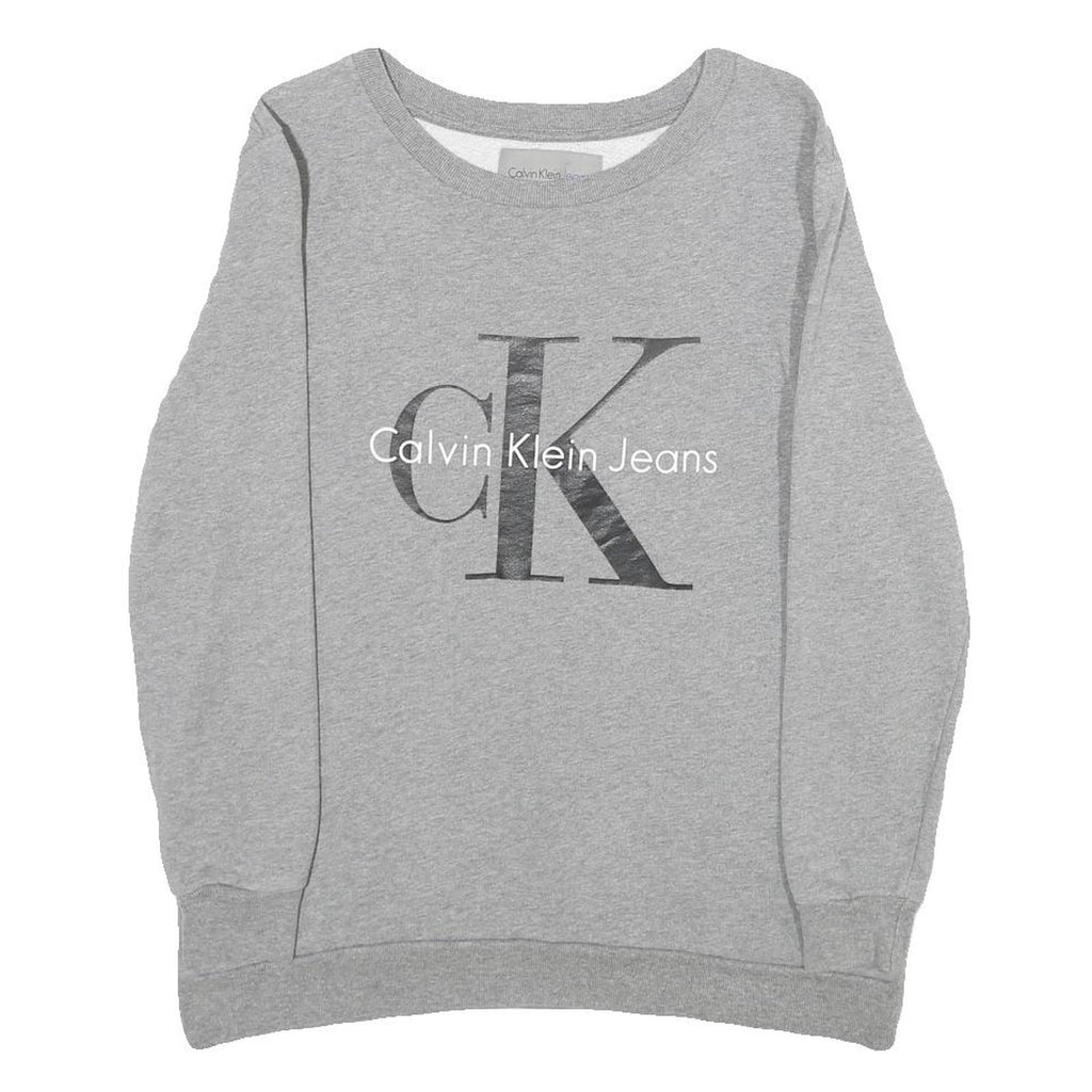 CALVIN KLEIN JEANS Womens Grey Sweatshirt Crew Neck XS Cotton Pullover Logo