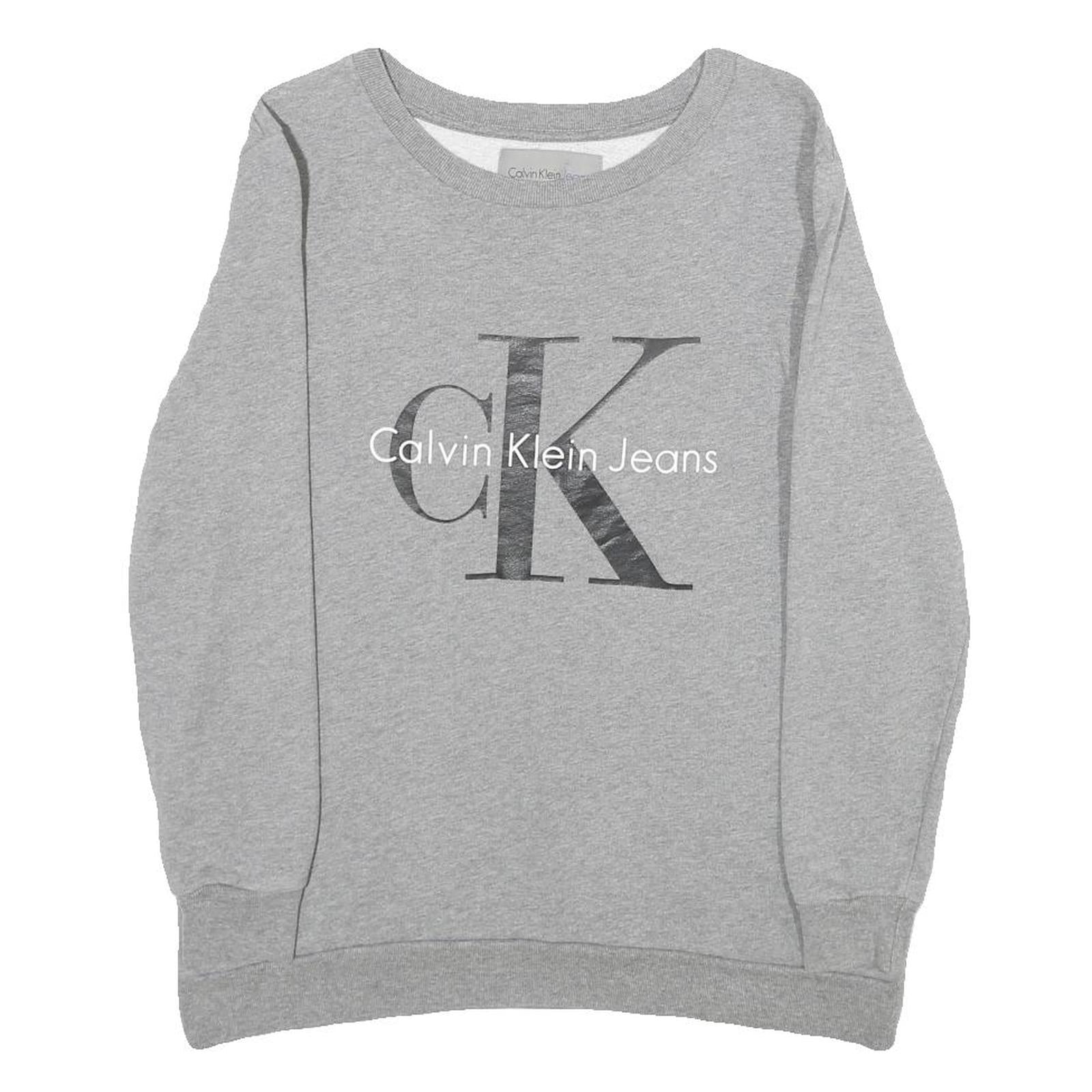 CALVIN KLEIN JEANS Womens Grey Sweatshirt Crew Neck XS Cotton Pullover Logo