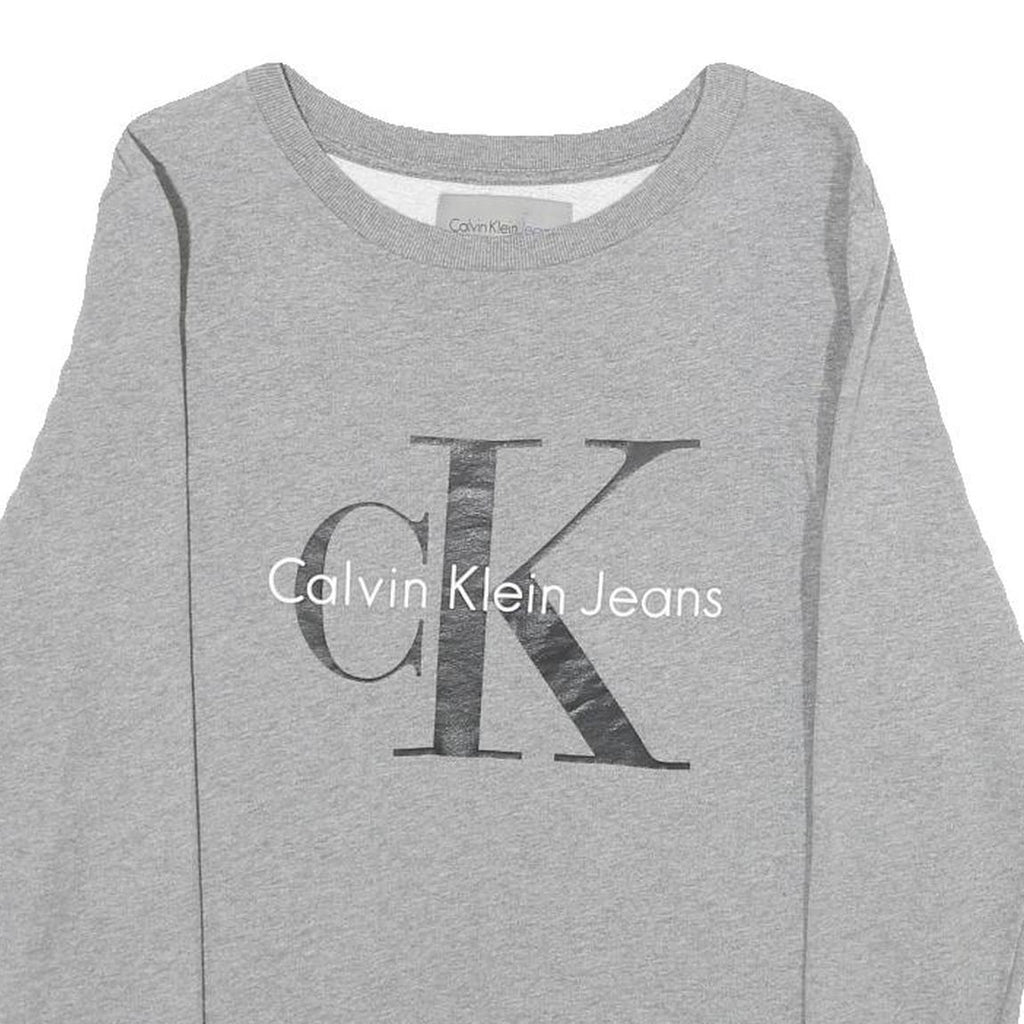 CALVIN KLEIN JEANS Womens Grey Sweatshirt Crew Neck XS Cotton Pullover Logo