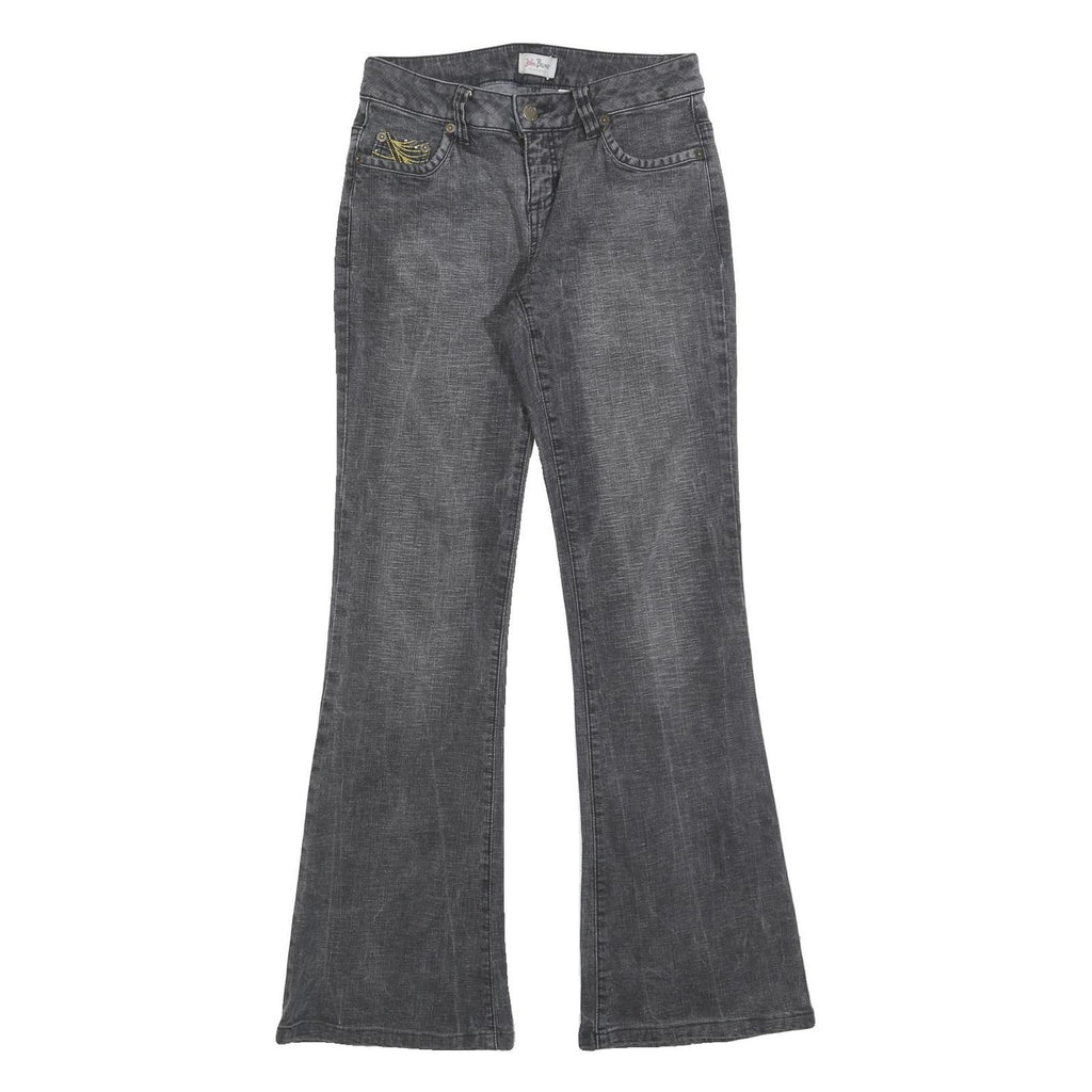 JOHN BANER Womens Grey Regular Flared Denim Light W28 L31 Embroidered Pockets