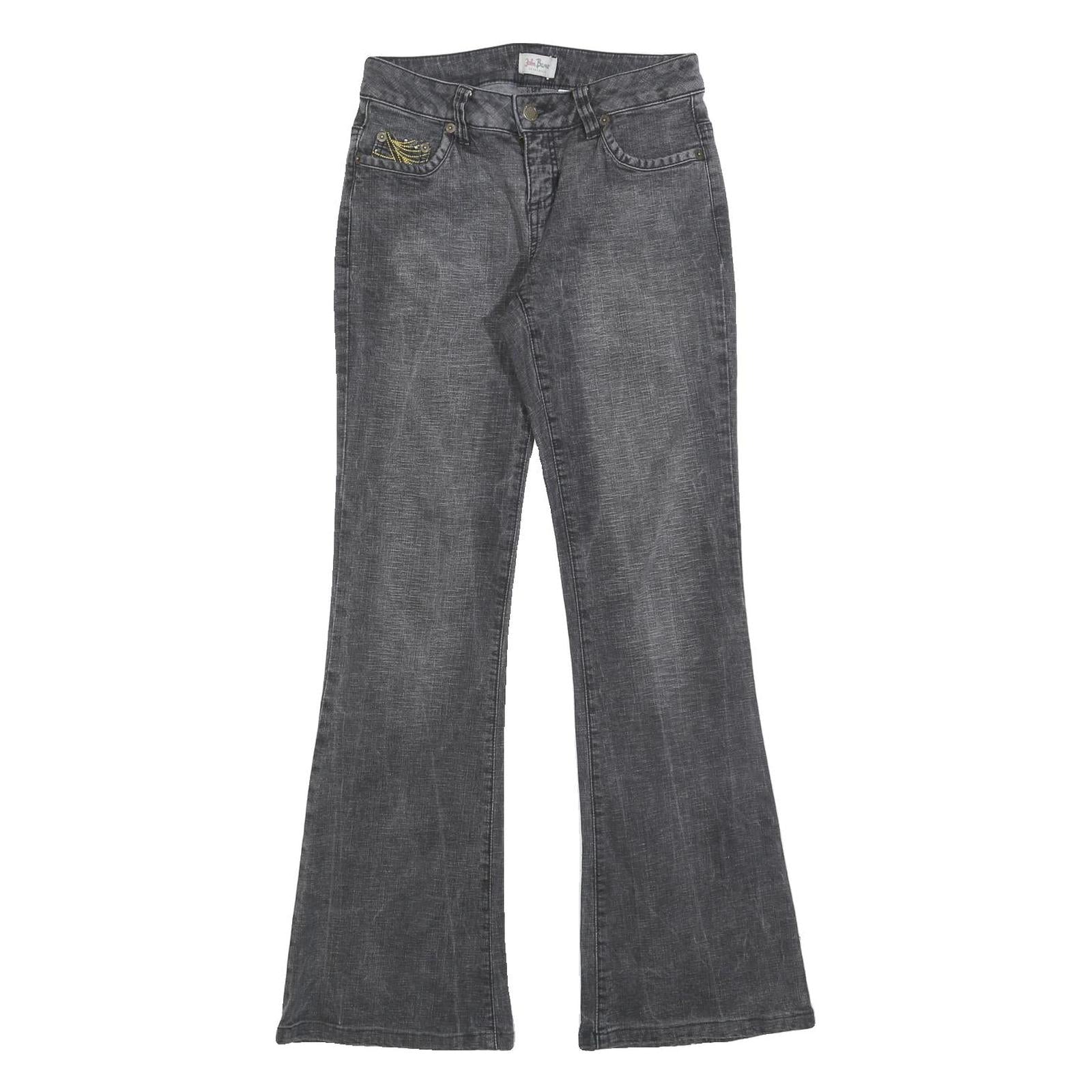 JOHN BANER Womens Grey Regular Flared Denim Light W28 L31 Embroidered Pockets