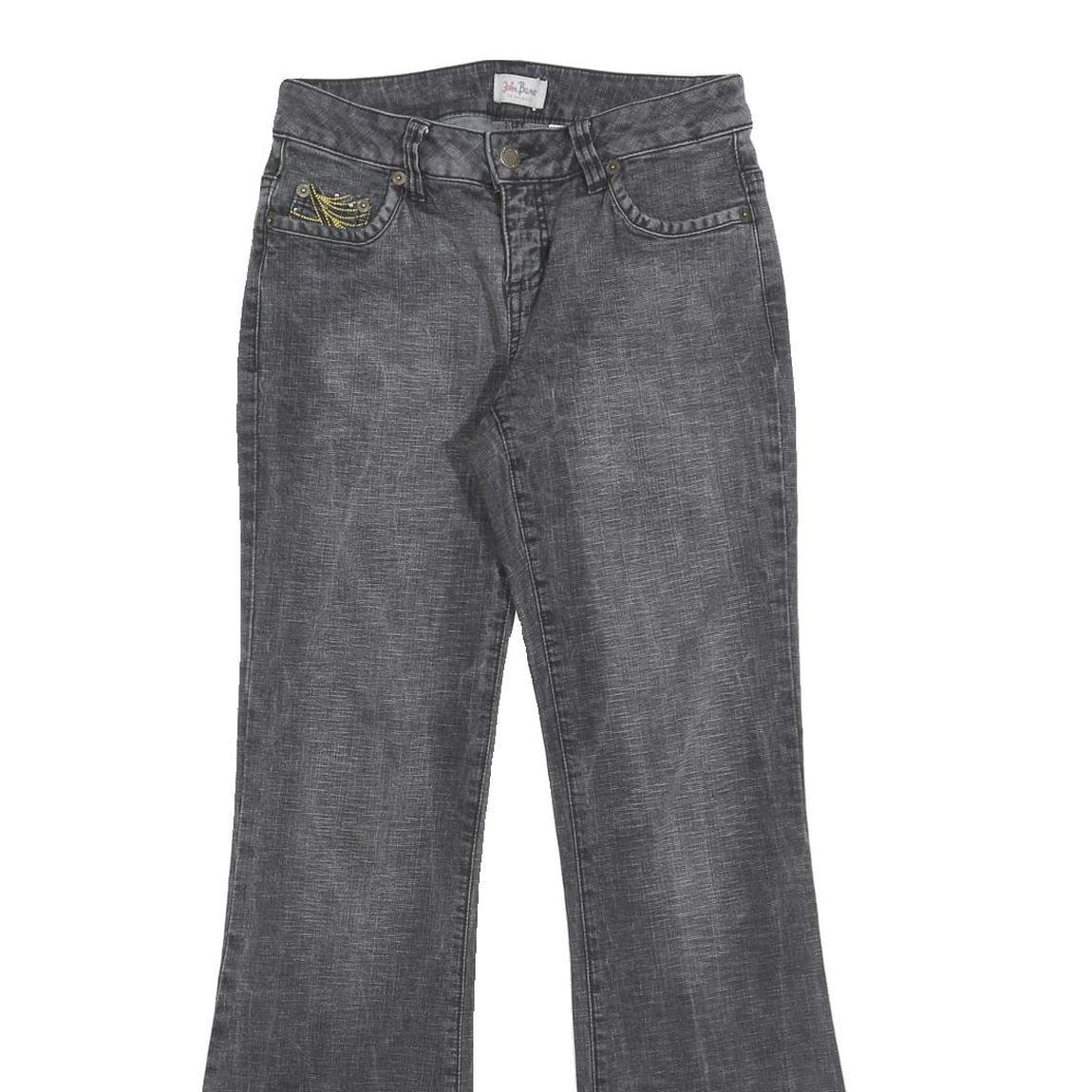 JOHN BANER Womens Grey Regular Flared Denim Light W28 L31 Embroidered Pockets