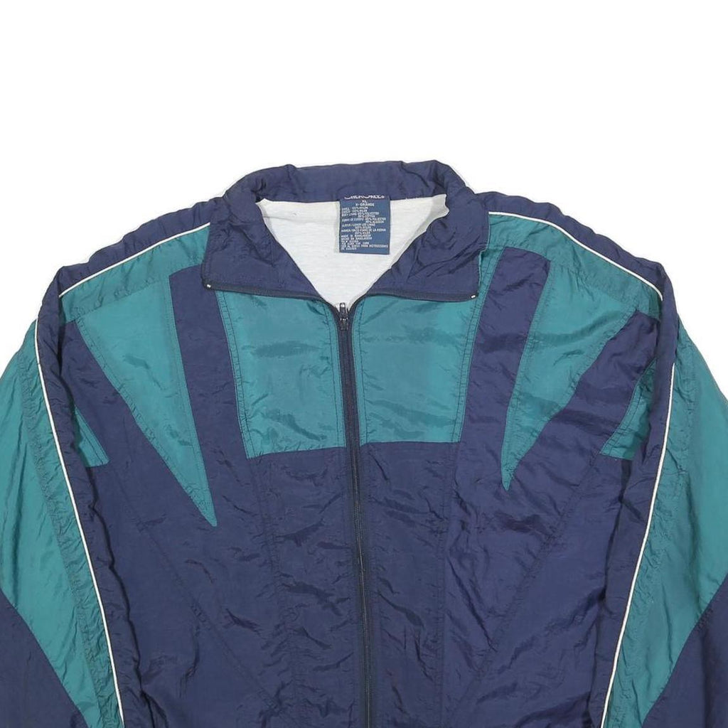 CHEROKEE Mens Blue & Teal Colourblock Zip Up Polyester Blend XL Jacket Retro