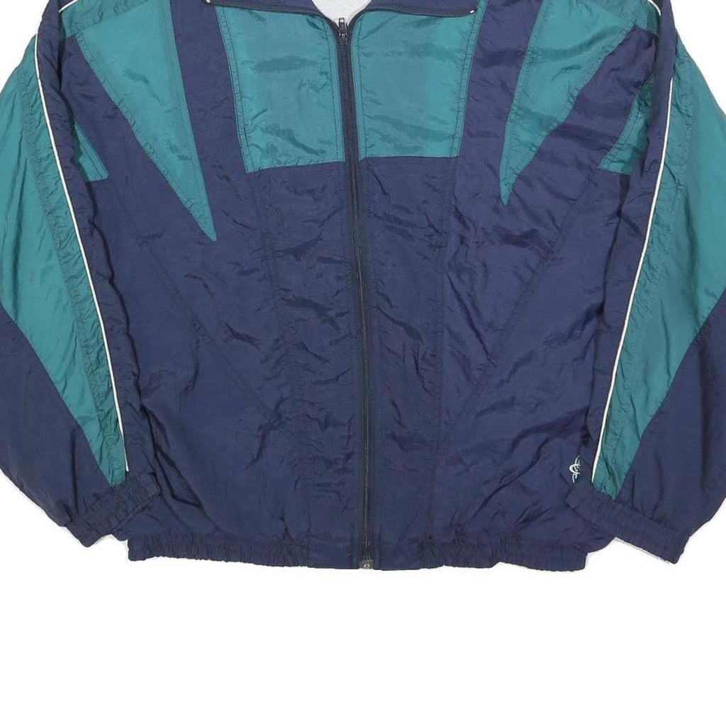 CHEROKEE Mens Blue & Teal Colourblock Zip Up Polyester Blend XL Jacket Retro