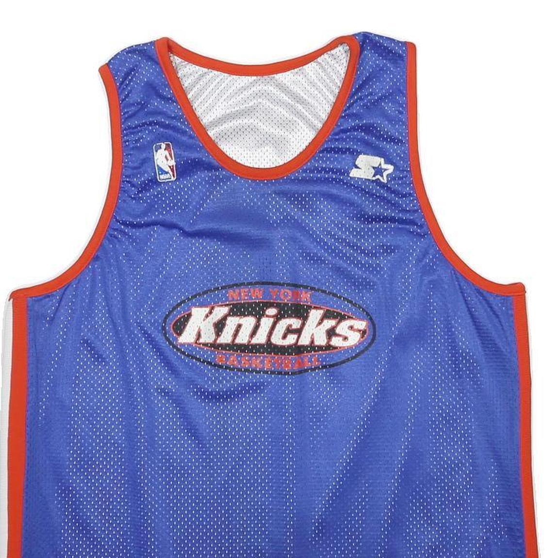 STARTER Mens Blue & White New York Knicks Basketball Basketball Jersey XL
