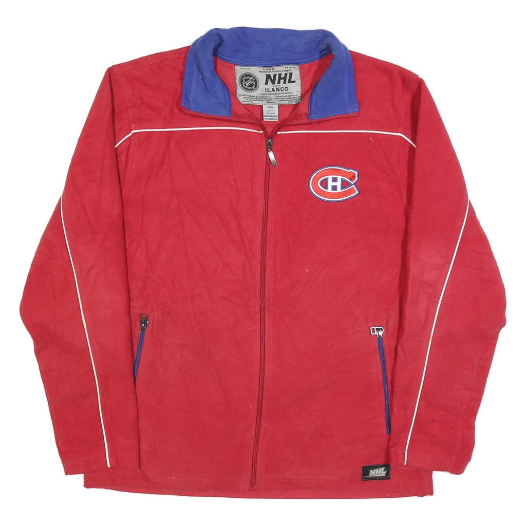 NHL Mens Red Blue Aran Jumper Zipped Collar M Hockey League Logo