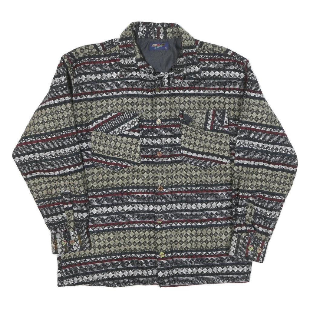 CORBATI Mens Black Beige Wool Blend Patterned Shirt XL Stylish Button Closure