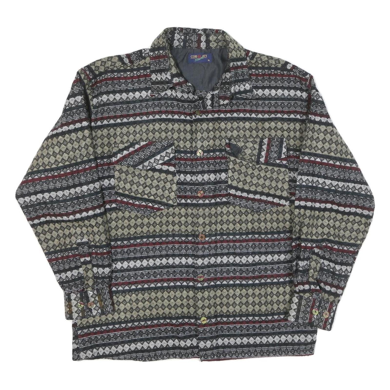 CORBATI Mens Black Beige Wool Blend Patterned Shirt XL Stylish Button Closure