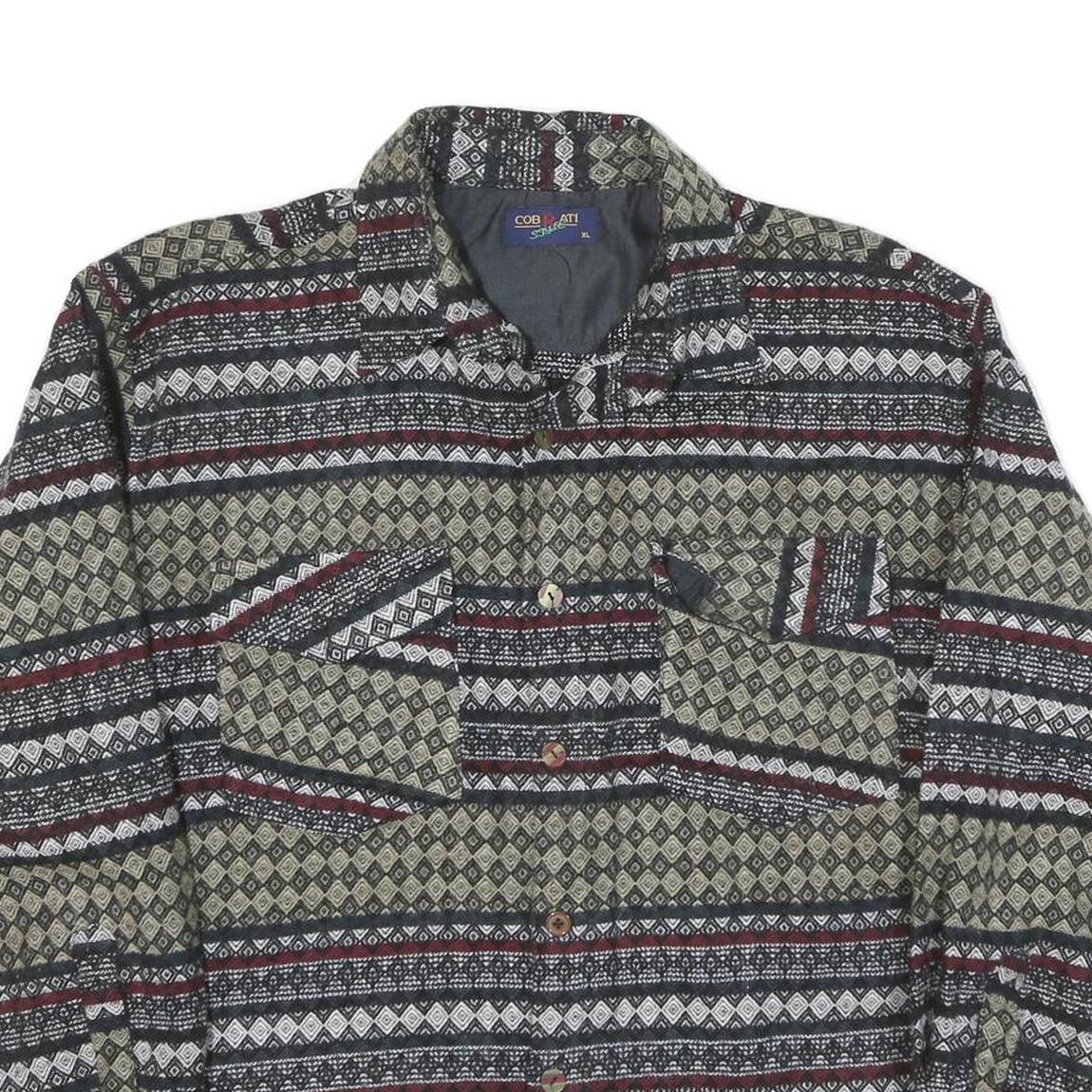 CORBATI Mens Black Beige Wool Blend Patterned Shirt XL Stylish Button Closure