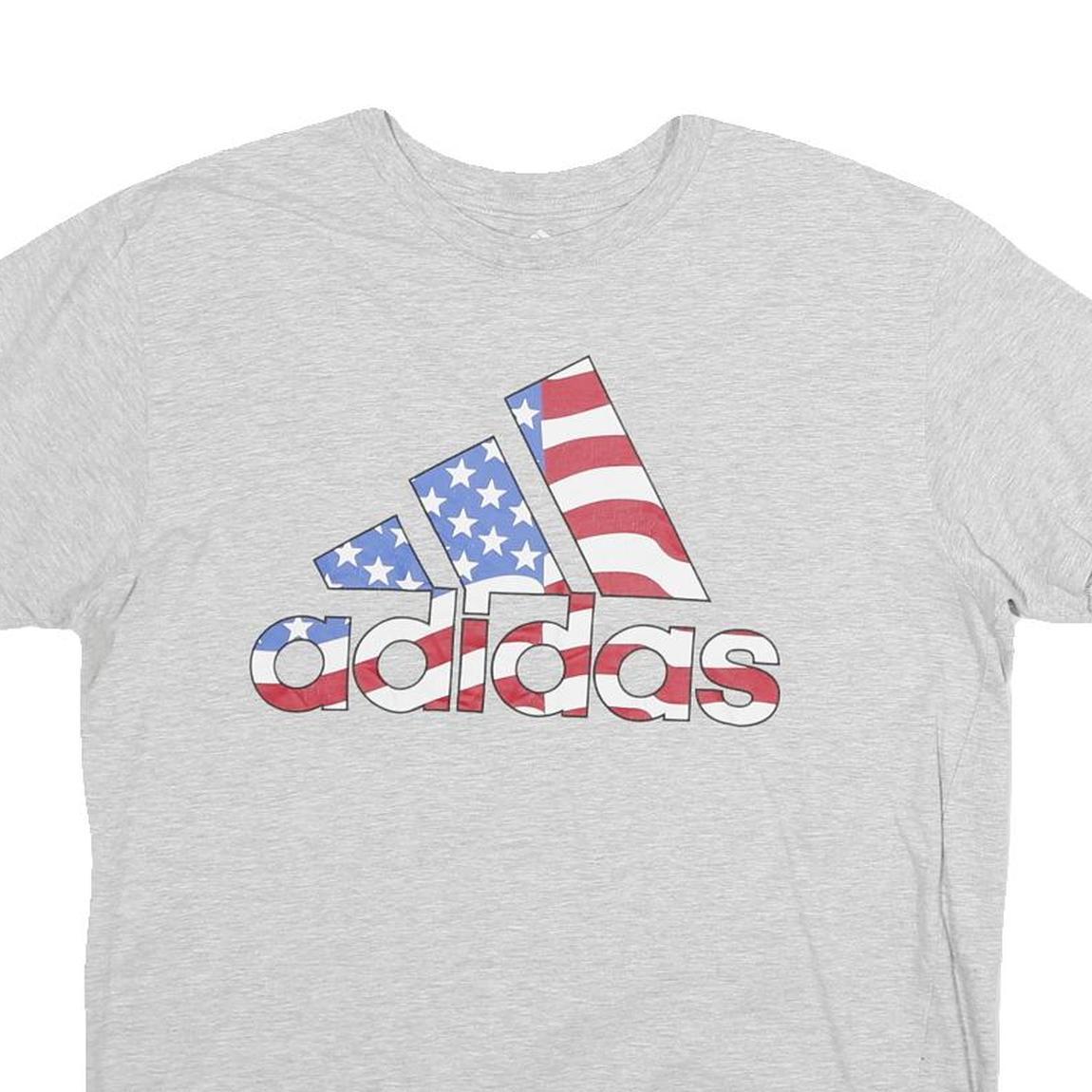 ADIDAS Mens Grey USA Flag Graphic T-Shirt M Short Sleeve Crew Neck Casual