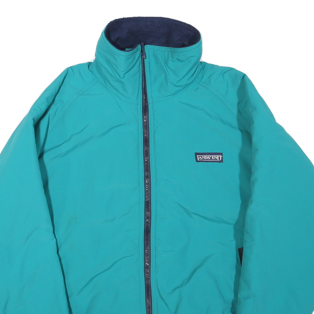 LANDS END Womens Blue Zip Jacket XL Polyester Blend Plain Warm Casual