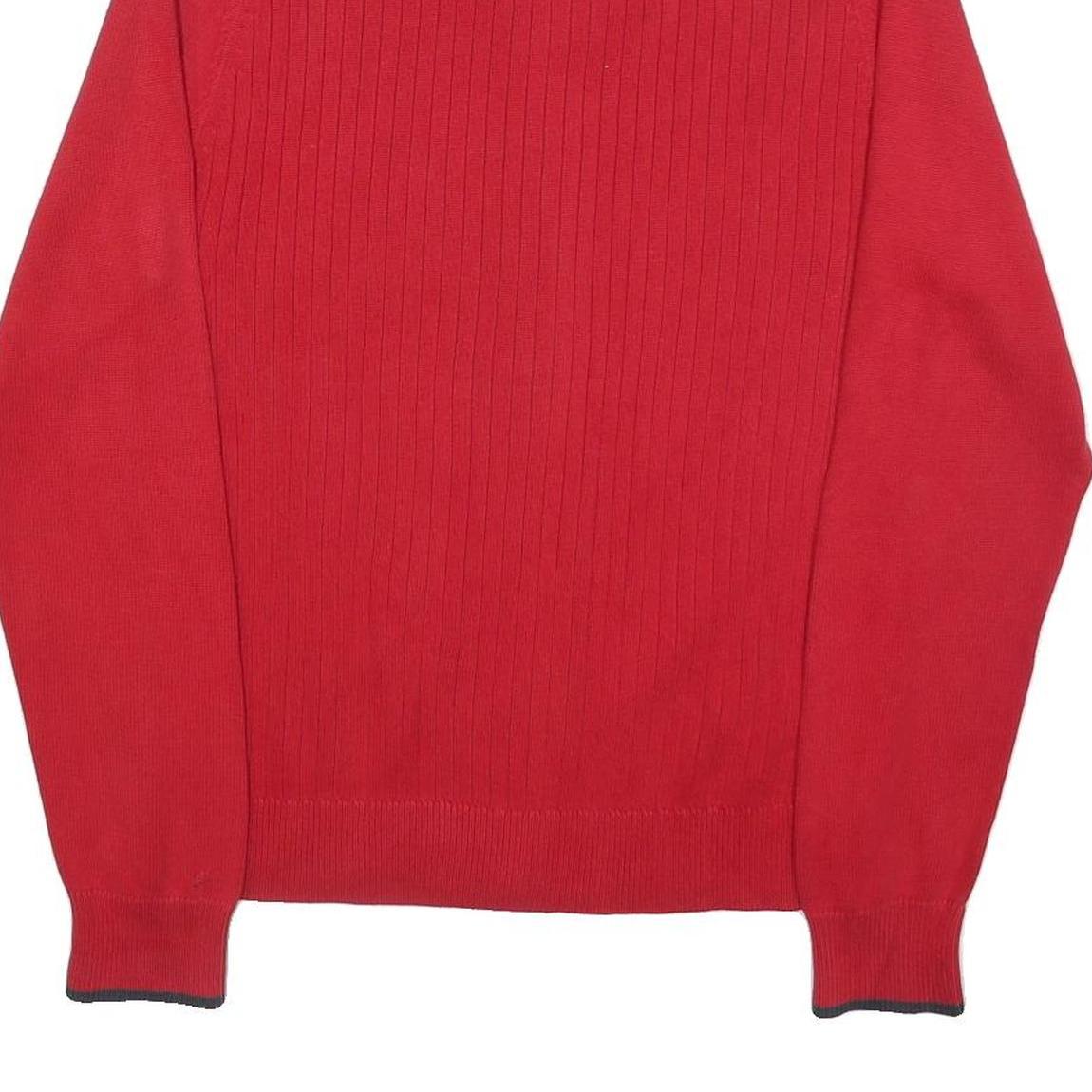 TOMMY HILFIGER Mens Red Jumper Zip Up Plain Crew Neck Basic Knit S Cotton
