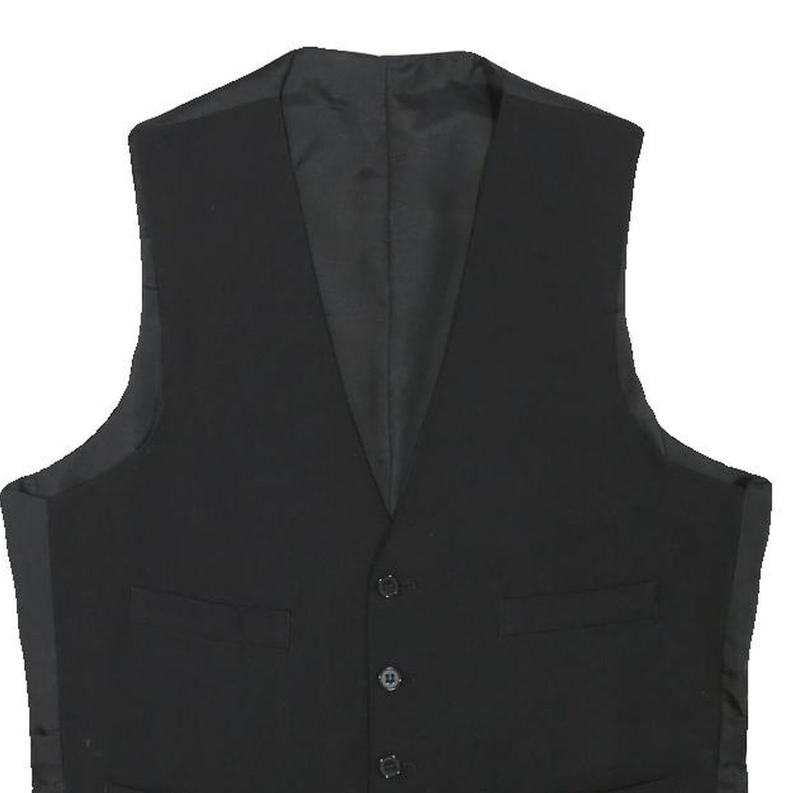 Mens Black Classic Vest XS Polyester Button Jacket Plain Formal Waistcoat