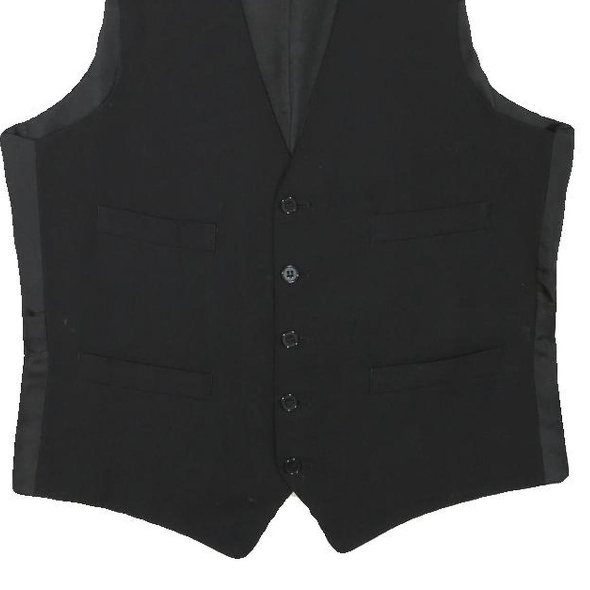 Mens Black Classic Vest XS Polyester Button Jacket Plain Formal Waistcoat