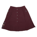Womens Maroon Button Front Floral Embroidered A-Line Knee Length Linen Blend