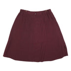 Womens Maroon Button Front Floral Embroidered A-Line Knee Length Linen Blend