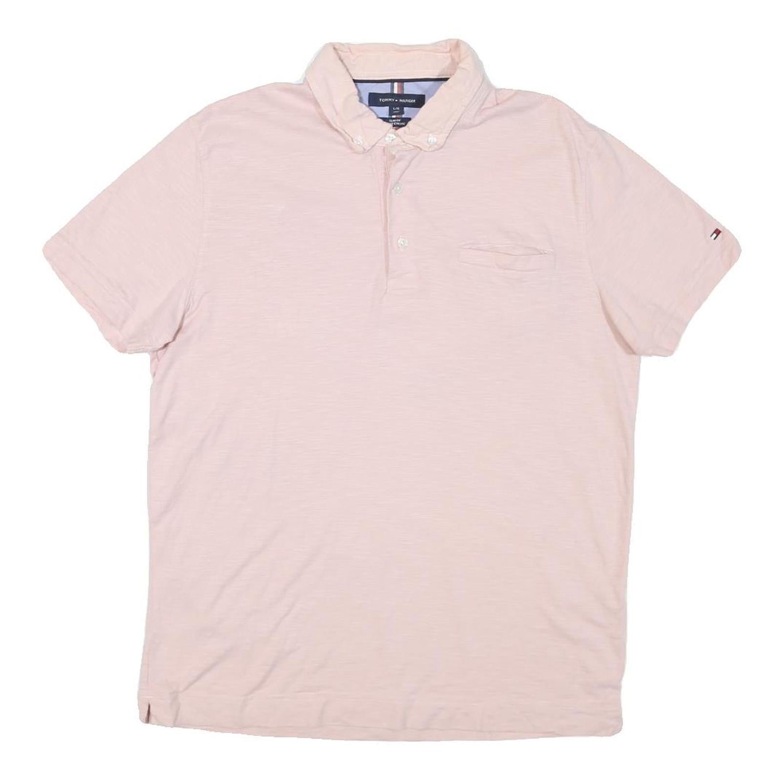 TOMMY HILFIGER Mens Pink Polo Shirt L Cotton Short Sleeve Buttoned Pocket