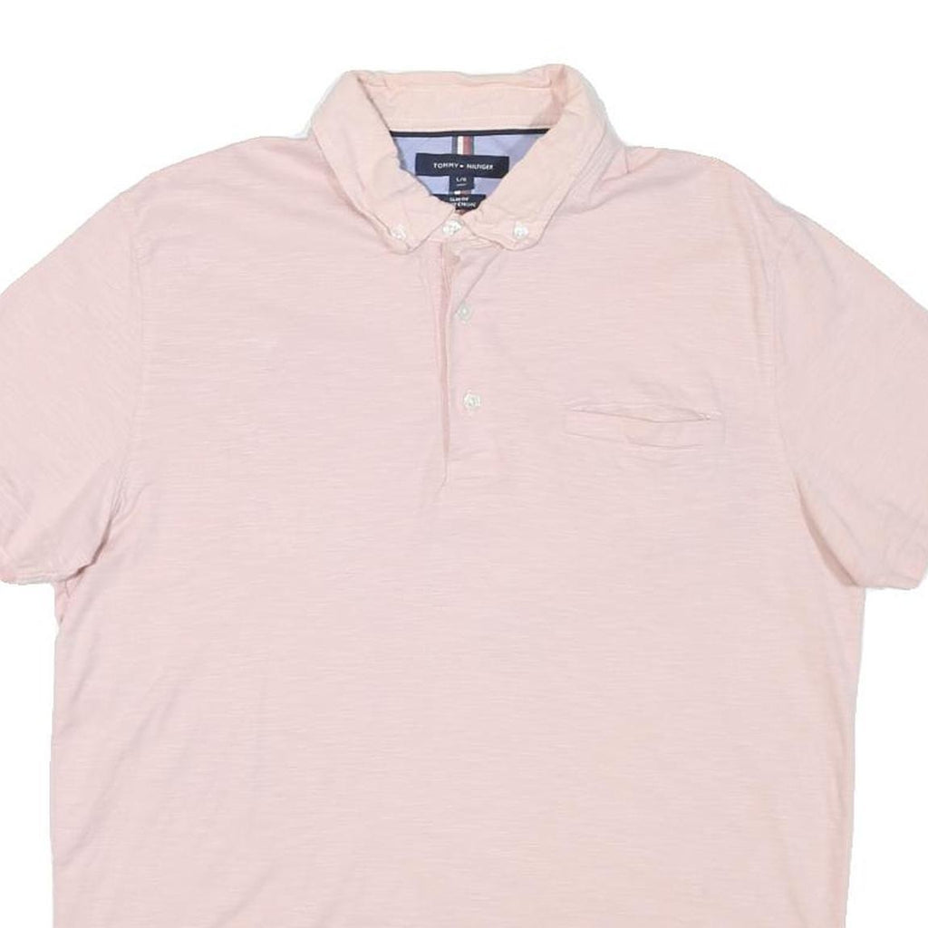 TOMMY HILFIGER Mens Pink Polo Shirt L Cotton Short Sleeve Buttoned Pocket