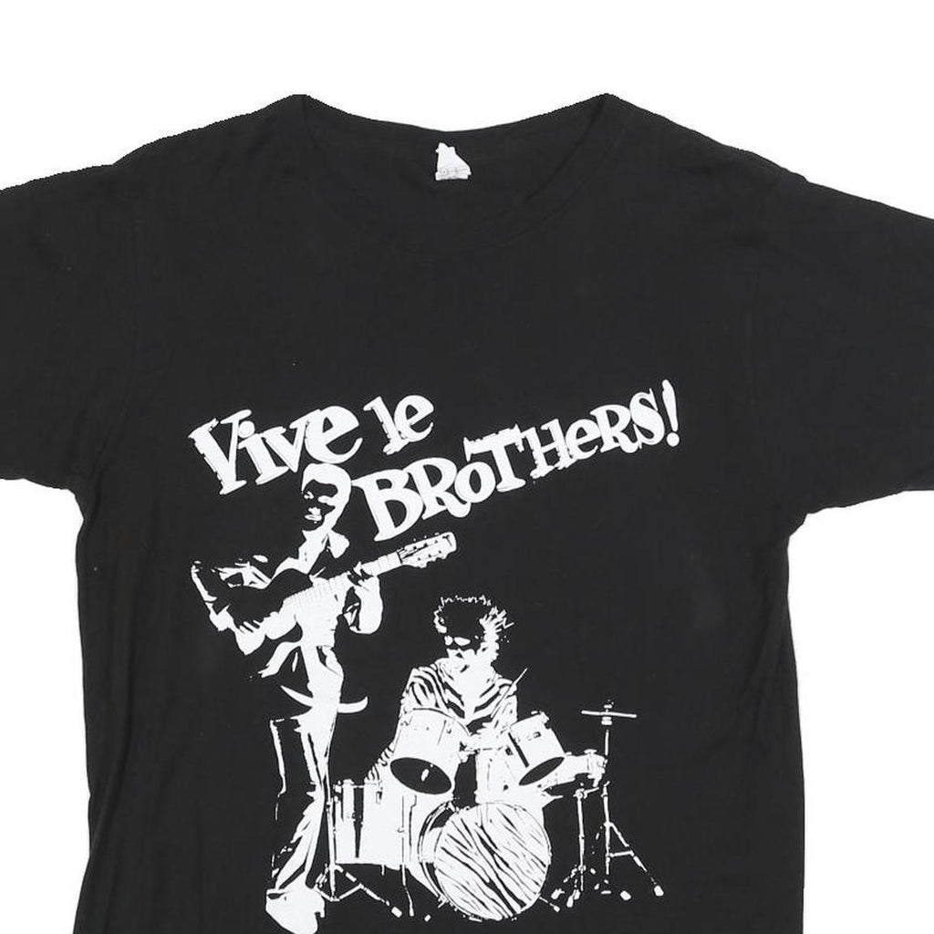 TULTEX Mens Black Vive Le Brothers Graphic T-Shirt S Short Sleeve Crew Neck
