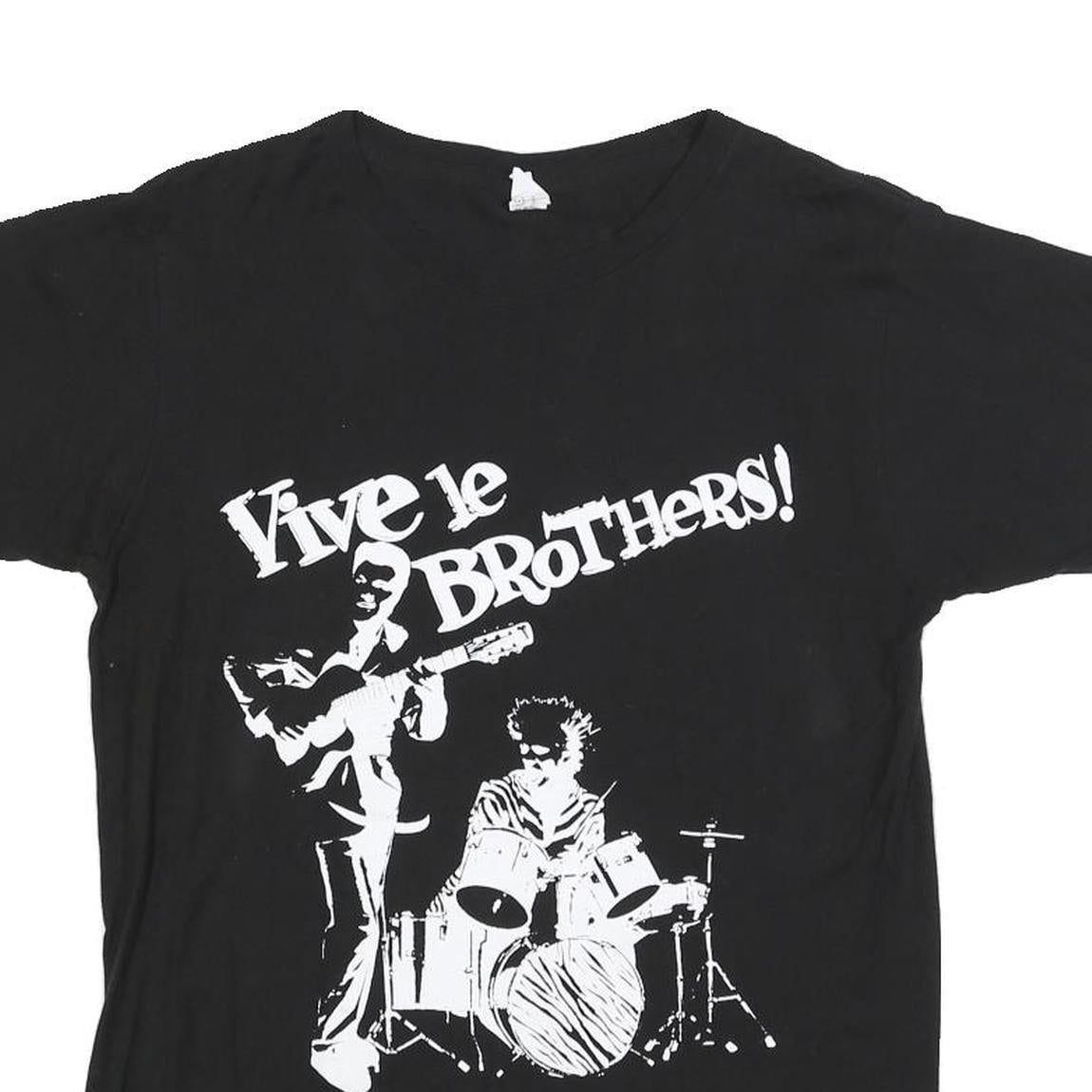 TULTEX Mens Black Vive Le Brothers Graphic T-Shirt S Short Sleeve Crew Neck