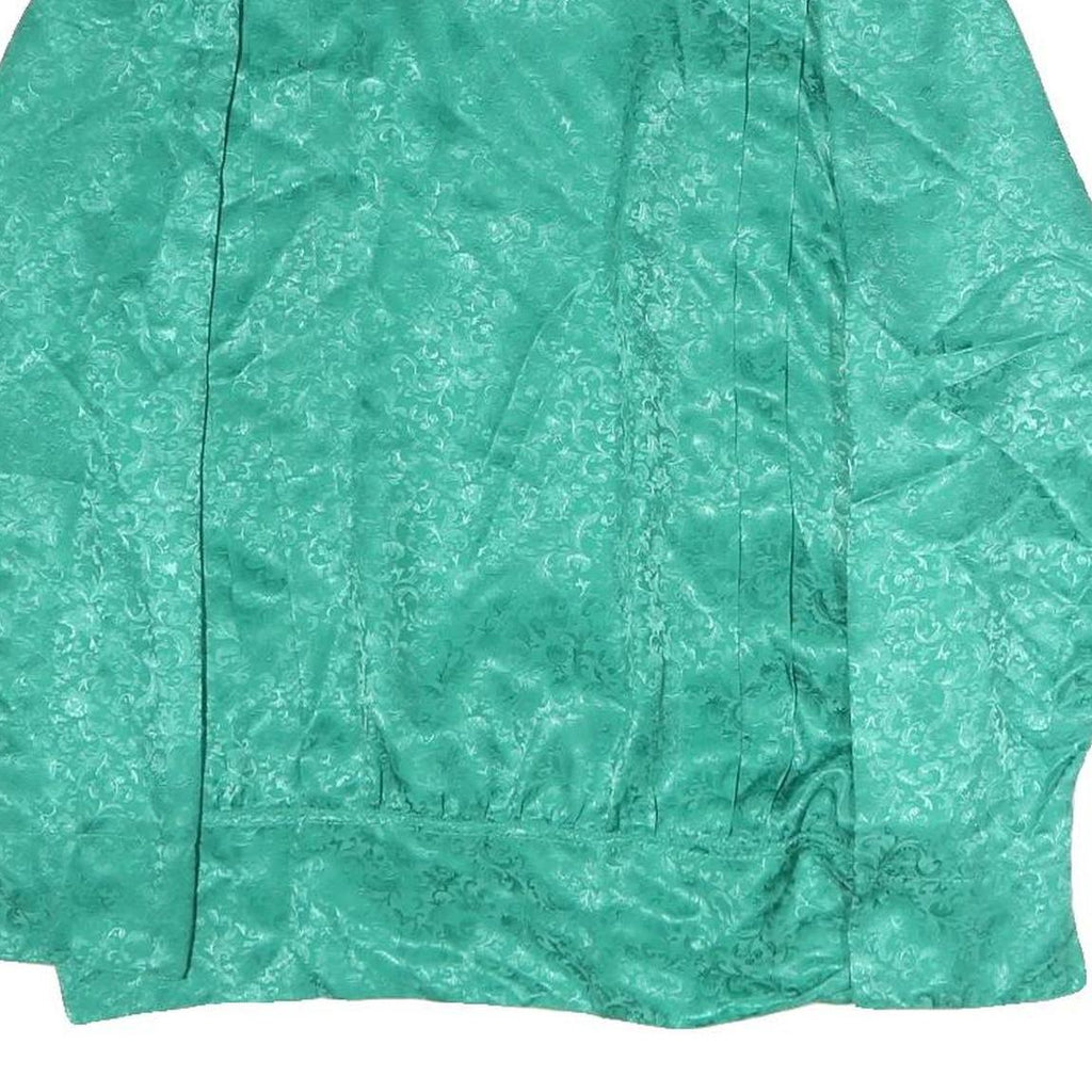TRU Womens Green Printed Silk Long Sleeve Round Neck Top M Elegant Design