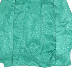 TRU Womens Green Printed Silk Long Sleeve Round Neck Top M Elegant Design