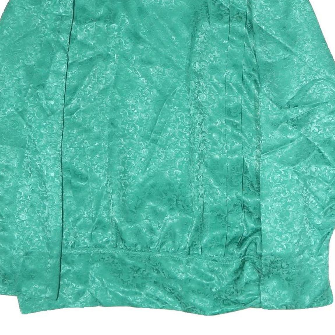 TRU Womens Green Printed Silk Long Sleeve Round Neck Top M Elegant Design