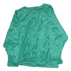 TRU Womens Green Printed Silk Long Sleeve Round Neck Top M Elegant Design