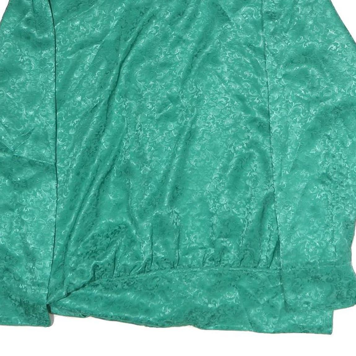 TRU Womens Green Printed Silk Long Sleeve Round Neck Top M Elegant Design