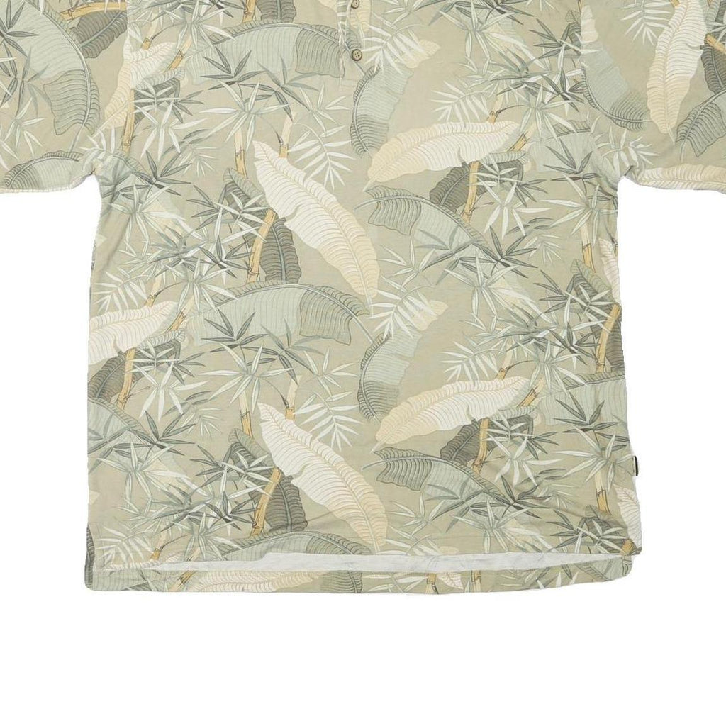 MONTEGO MON Mens Beige Green Floral Short Sleeve Polo Shirt L Cotton Blend