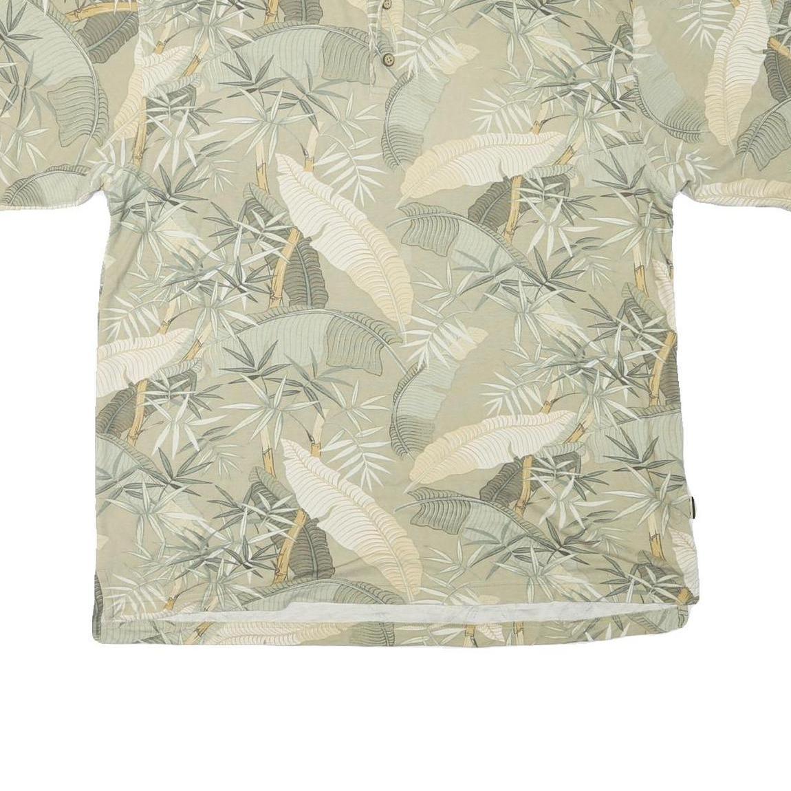 MONTEGO MON Mens Beige Green Floral Short Sleeve Polo Shirt L Cotton Blend